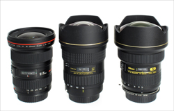 広角ズーム対決のイメージ写真 (左からキヤノン「EF16-35mm F2.8L II USM」、トキナー「AT-X 16-28mm F2.8 PRO FX」、ニコン「AF-S NIKKOR 14-24mm f/2.8G ED」)