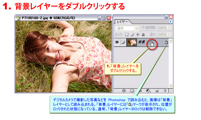 Photoshop Manual - レイヤーの小技 - 背景レイヤーのロックを簡単に 