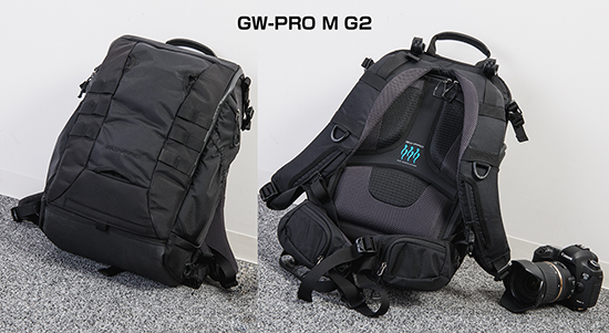 GW-PRO バックパック M G2。G2 よりも一回りコンパクト。女性が背負っても違和感がない