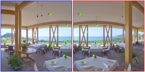 コントロールポイント（緑色の点）を打った様子。それぞれの画像でコントロールポイントの位置が微妙に異なっています。
