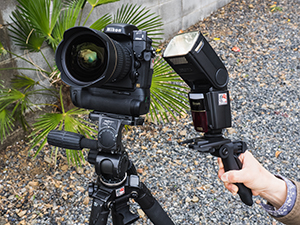 カメラは Nikon D800、超広角レンズの Tokina AT-X 16-28 F2.8 PRO FX、ストロボはハンドグリップタイプのミニ三脚に装着した Nissin MG8000（ 現在は販売されていない ）。そして三脚とワイヤレスリモートコントローラ Nikon WR-10だ。